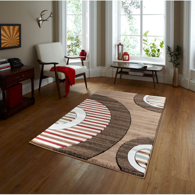 Tapis géométrique brun / beige Anjolie, Rectangle 6 pi 9 po x 9 pi 6 po