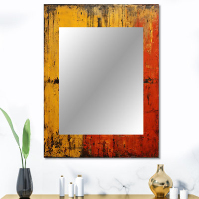 Belge belge avec abstraction géométrique III - miroir décoratif géométrique, miroir mural doré, impression sur métal