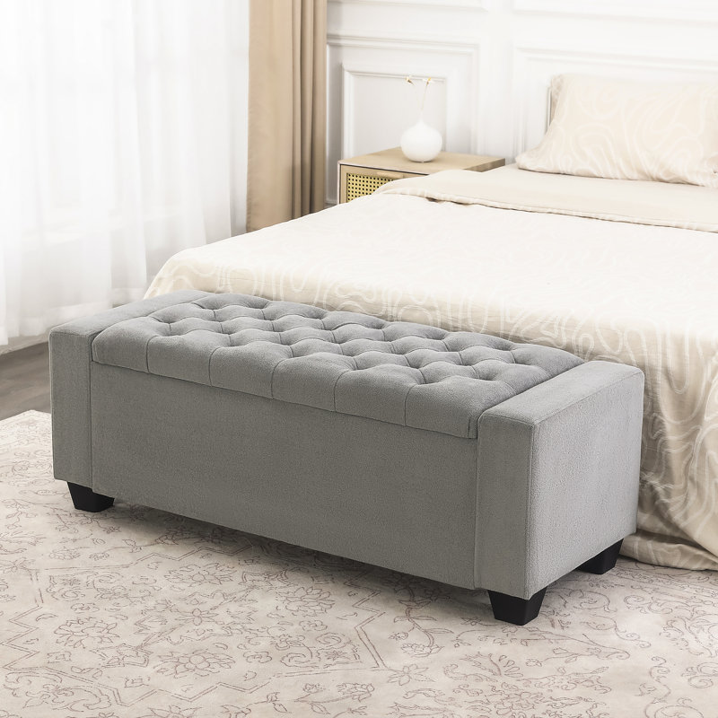 49-Inch Storage Upholstered Storage Ottoman Bench, Light Gray