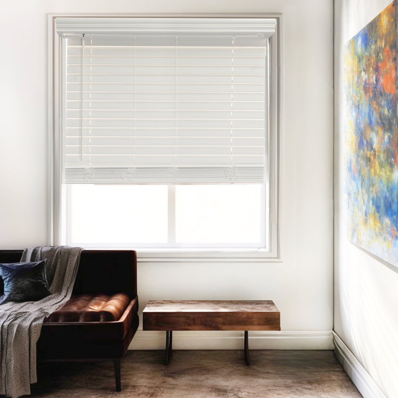 Cordless 2” Inch Chelsea Faux Wood Blinds with Crown Valance – Blackout PVC Window Blinds for Indoor Windows - Moisture-Resistant