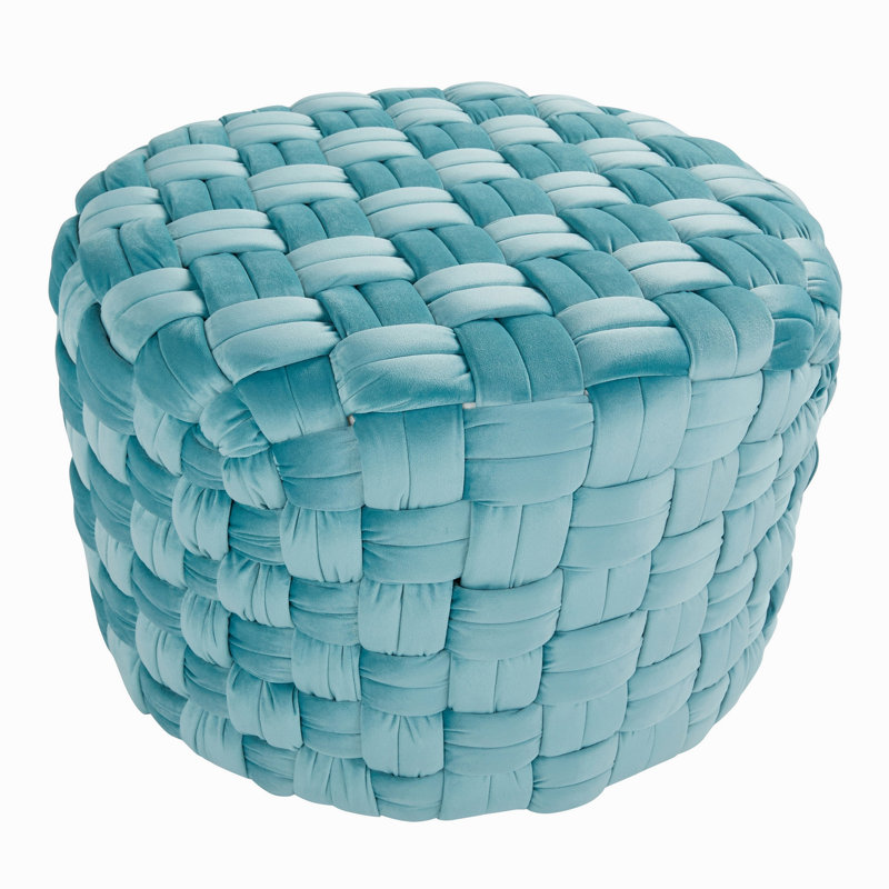 Round 24" Ottoman In Ice Blue Velvet, Blue