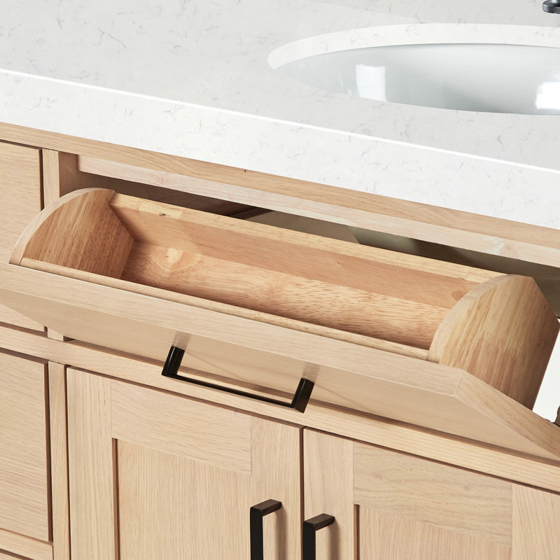 Tidworth 48'' Solid Wood Single Bathroom Vanity with 1.5'' Carrara Quartz Top Sink, Natural Oak, Oval