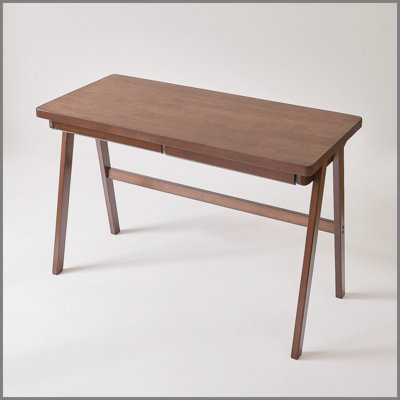 100% Solid Rubber Wood Computer Desk, Retro Walnut Writing Desk with Drawer, Sturdy A-Frame Leg, 47.24"×21.65", 1.38" Extra Thick Home Office Study Table