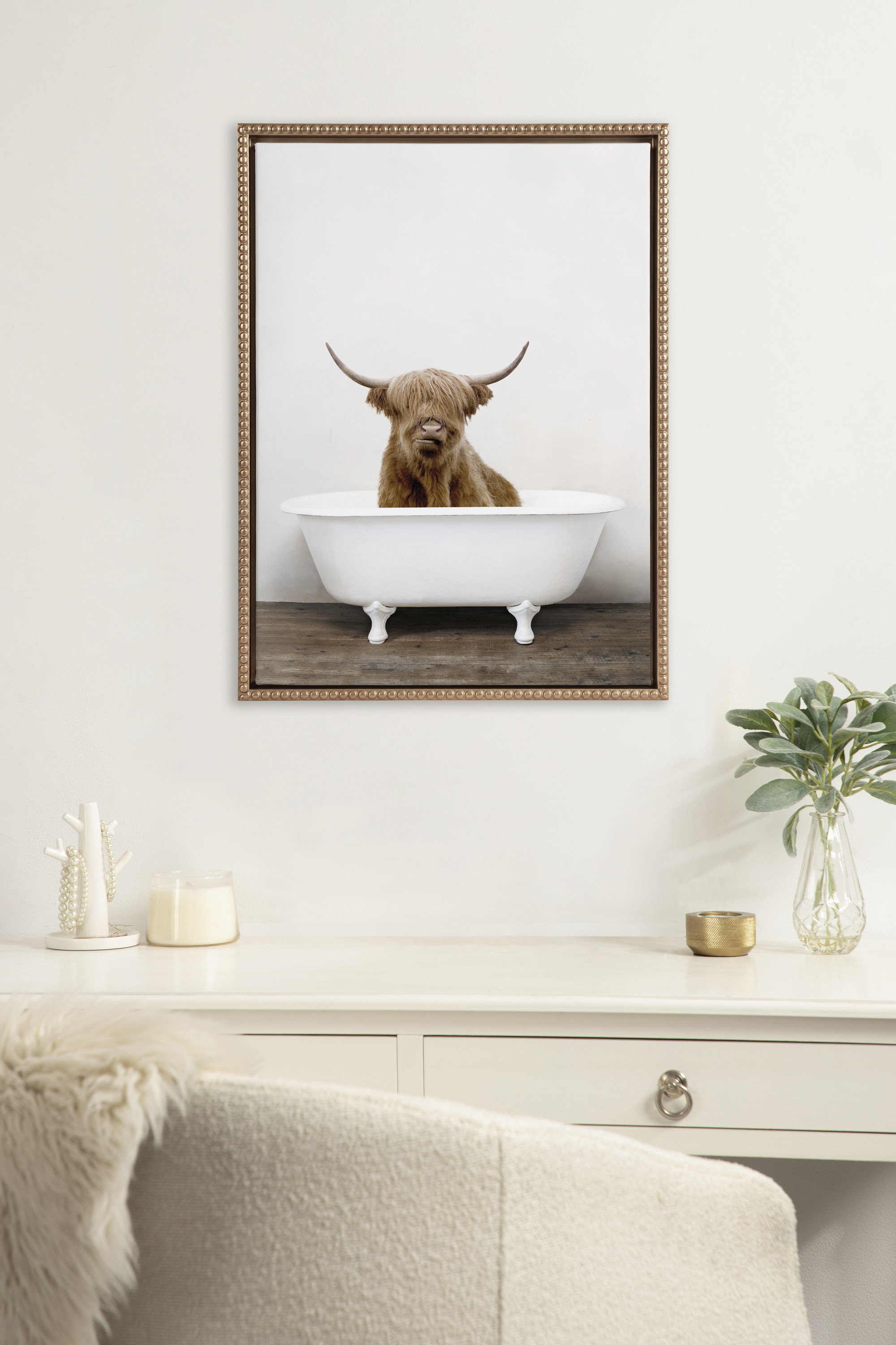 Trinx Cute Highland Cow Bathtub Framed Canvas Wall Art - Wayfair Canada