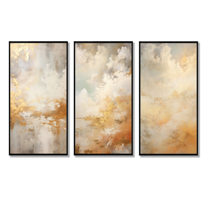 «Magic Sky Simplicity», ensemble de 3 reproductions d'art sur toile, H 40 po x l 60 po, Cadre flottant noir
