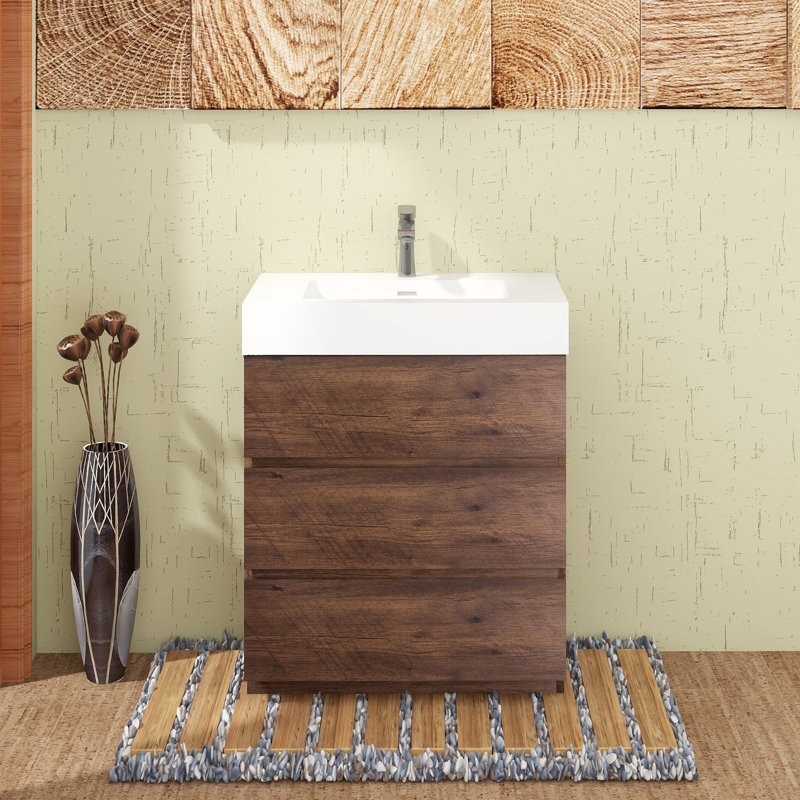 Ensemble de meuble-lavabo simple Guxim, Blanc, Brun