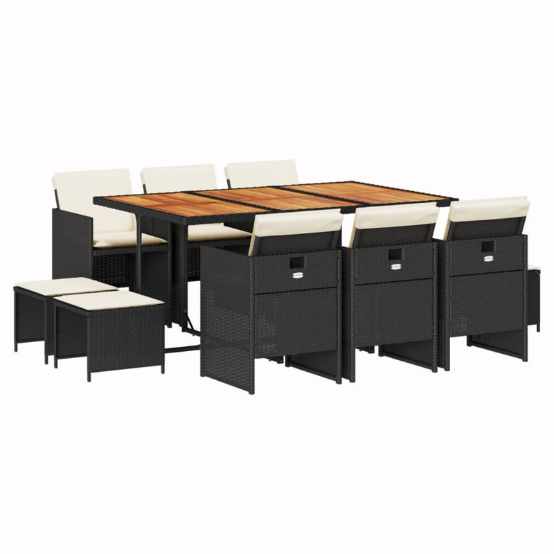  Garden Dining Set Black PE Rattan 11 Piece Set Stackable, Cream White, Black