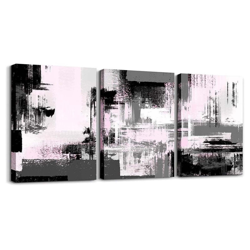 3 Piece Wrapped Canvas Print, Light Pink