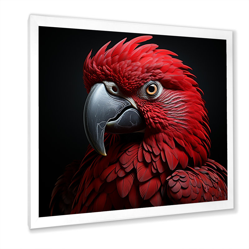 Crimson Elegance, perroquet tropical encadré sur toile, H 24 po x l 24 po x P 1 po, Cadre simple blanc