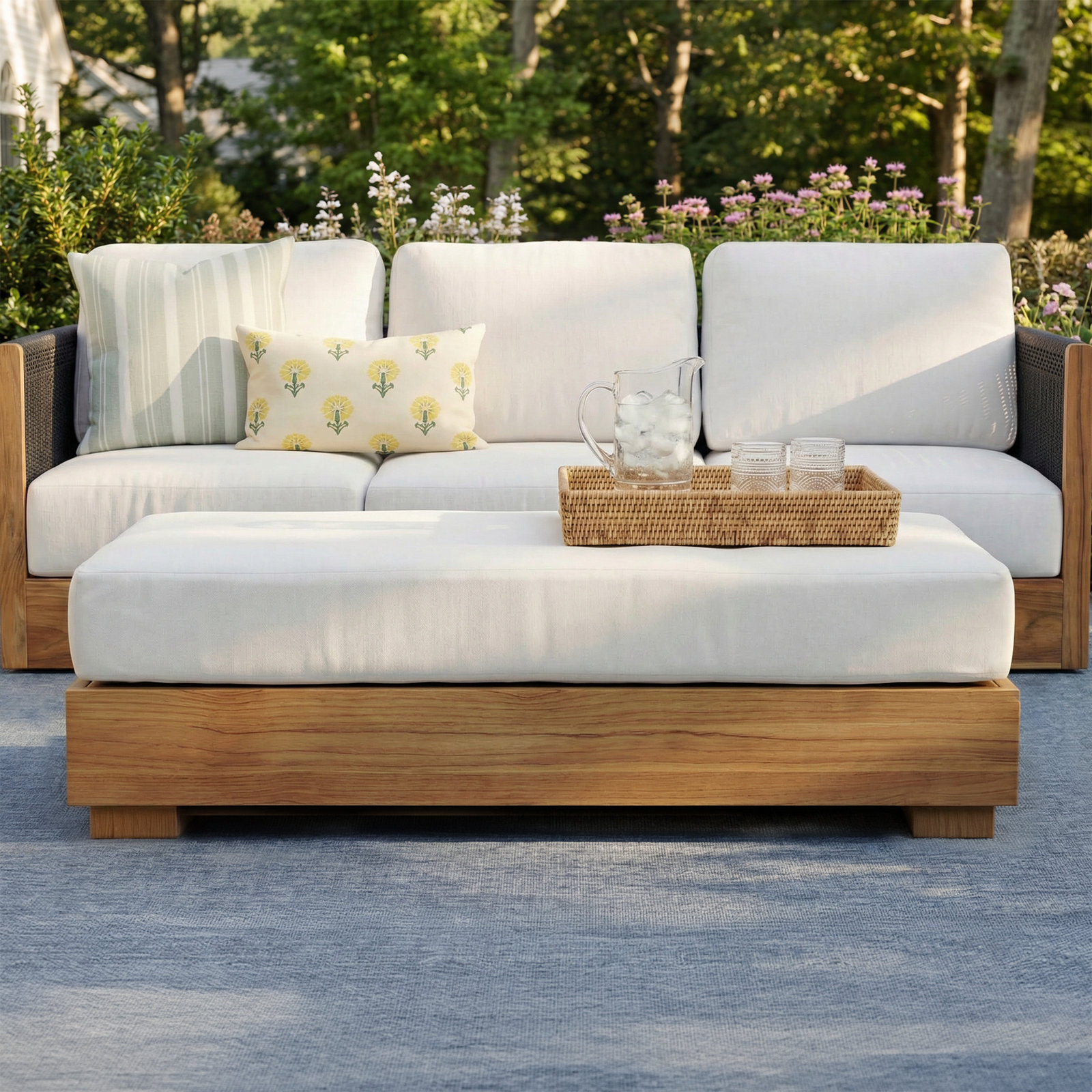 Aniston Teak Outdoor Ottoman with Cushion