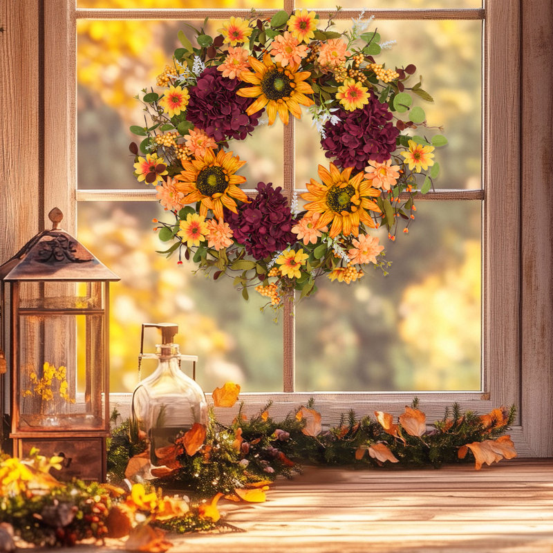 24" Artificial Handcrafted Sunflower & Hydrangea Fall Juliann