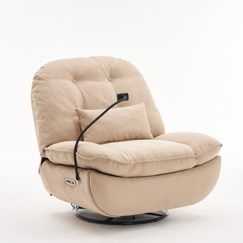 Rhowyn Power Ergonomic Recliner 360 Degree Swivel Glider Sofa, Camel 100% Polyester