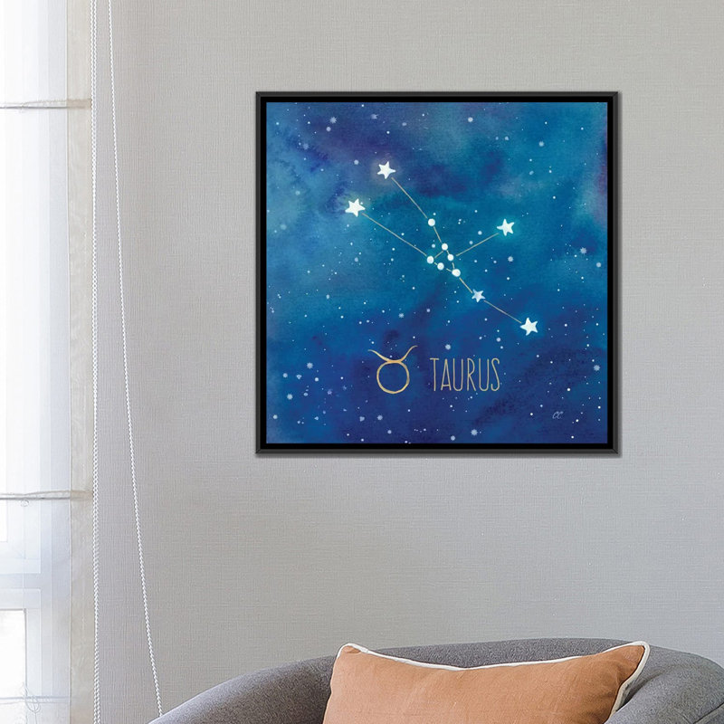 «Star Sign Taurus», impression sur toile, H 18 po x l 18 po x P 1,5 po, Toile avec cadre noir, Pas de tapis