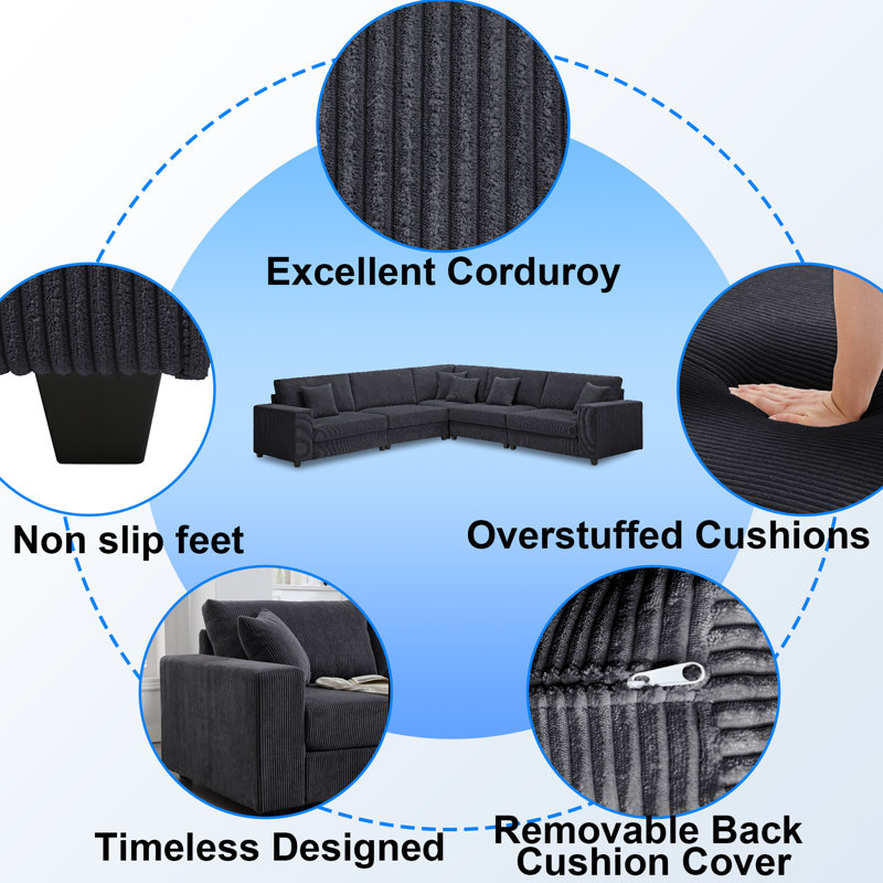Darisley Modular Corduroy Sectional, 108.5"W, Dark Gray Corduroy