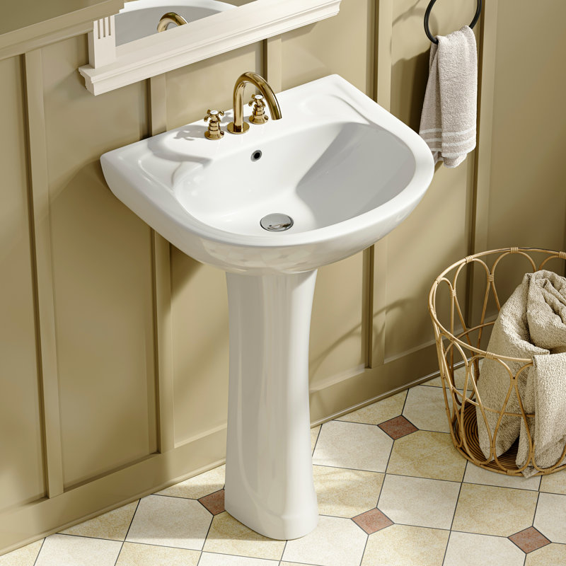 PureForm 21.62 in. W x 18.90 in. D Round Pedestal Combo Single Bowl White Ceramic Bathroom Sink with Overflow Drain