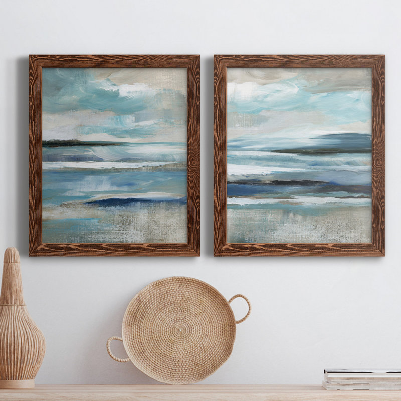 «Distant Drama I», ensemble de 2 peintures sur toile encadrées, H 43,5 po x l 31,5 po x P 1 po, Cadre en érable