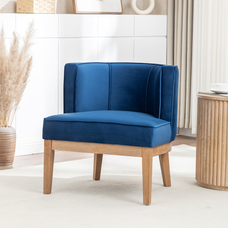 Fauteuil demi-tonneau Karoll, Velours bleu foncé, 1