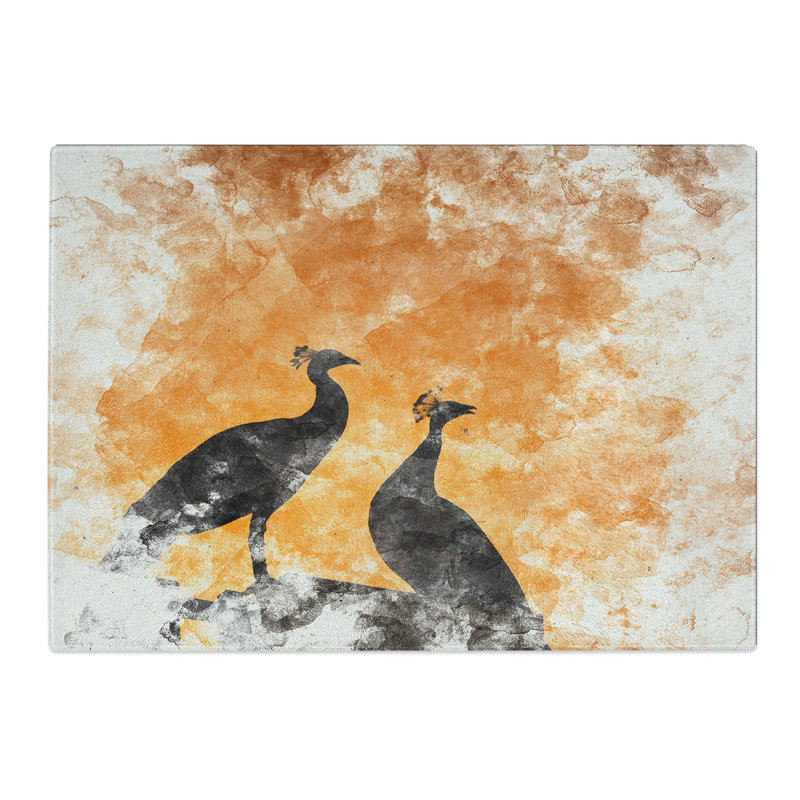 Tempered Glass Silhouette of Two Peacocks Chopping Board, 28.5 cm x 39 cm