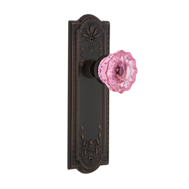 Plaque Meadows avec bouton de porte rose cristal, Bronze intemporel, 2 3/8