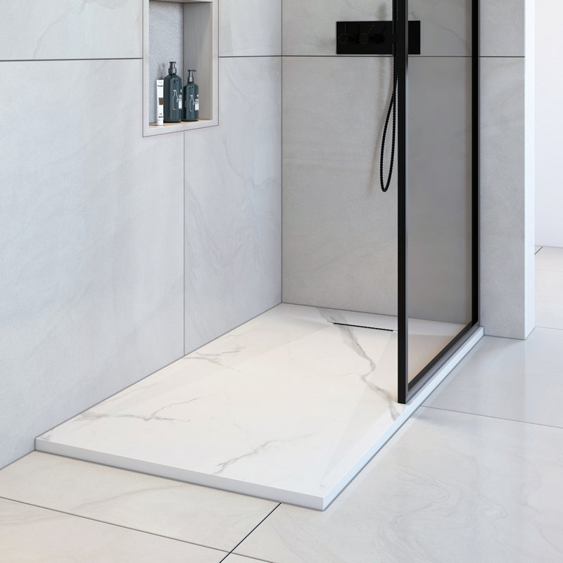 Base de douche A&E Bath Saul L 60 po x l 32 po x H 1 po SMC avec finition en marbre, Blanc