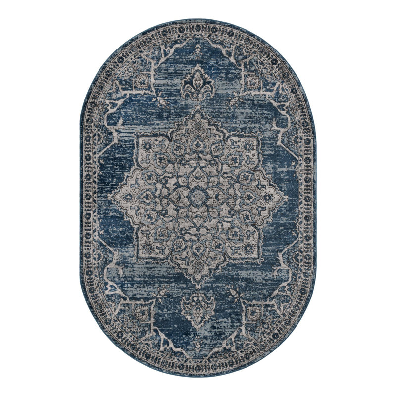 Weingartner Abstract Blue/Gray Area Rug, Oval 6'1" x 9'