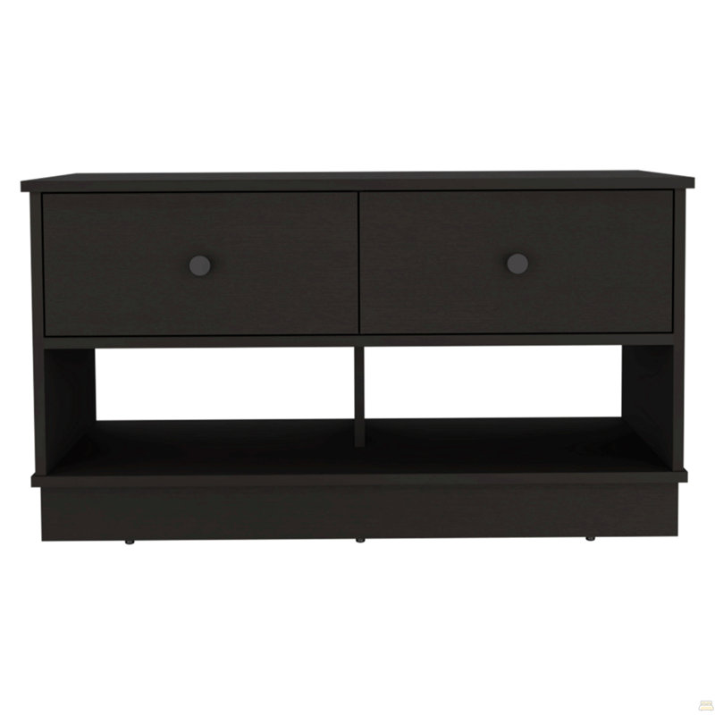 Uranus Storage Bench, Two Drawers, Two Open Shelves, Black, Black