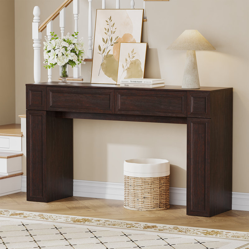 Console de 55 pouces avec 2 tiroirs et 2 armoires de rangement, Cerisier