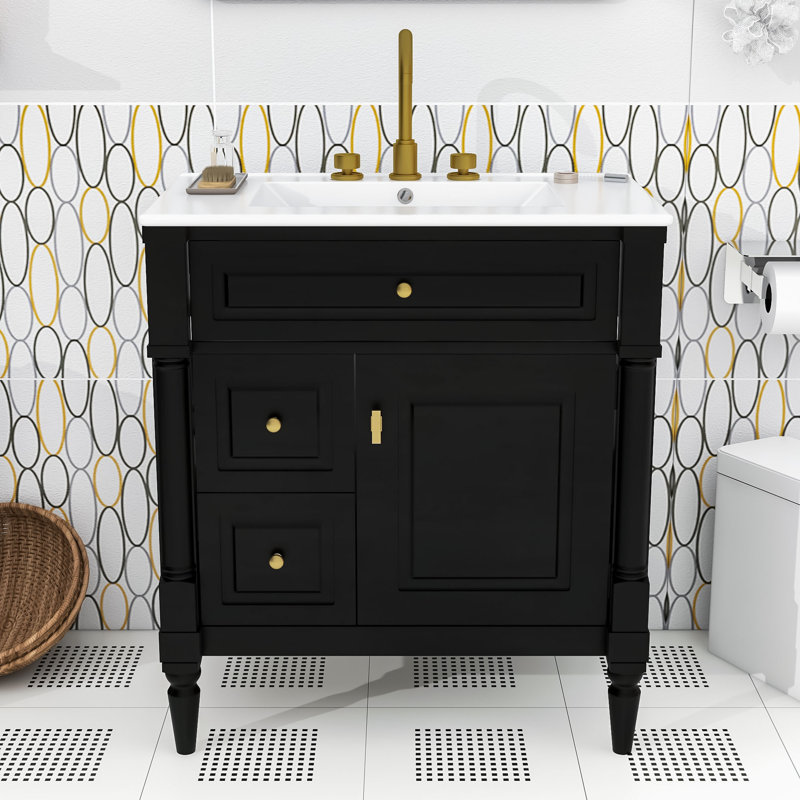 Meuble-lavabo moderne avec rangement et fabrication en bois, Noir