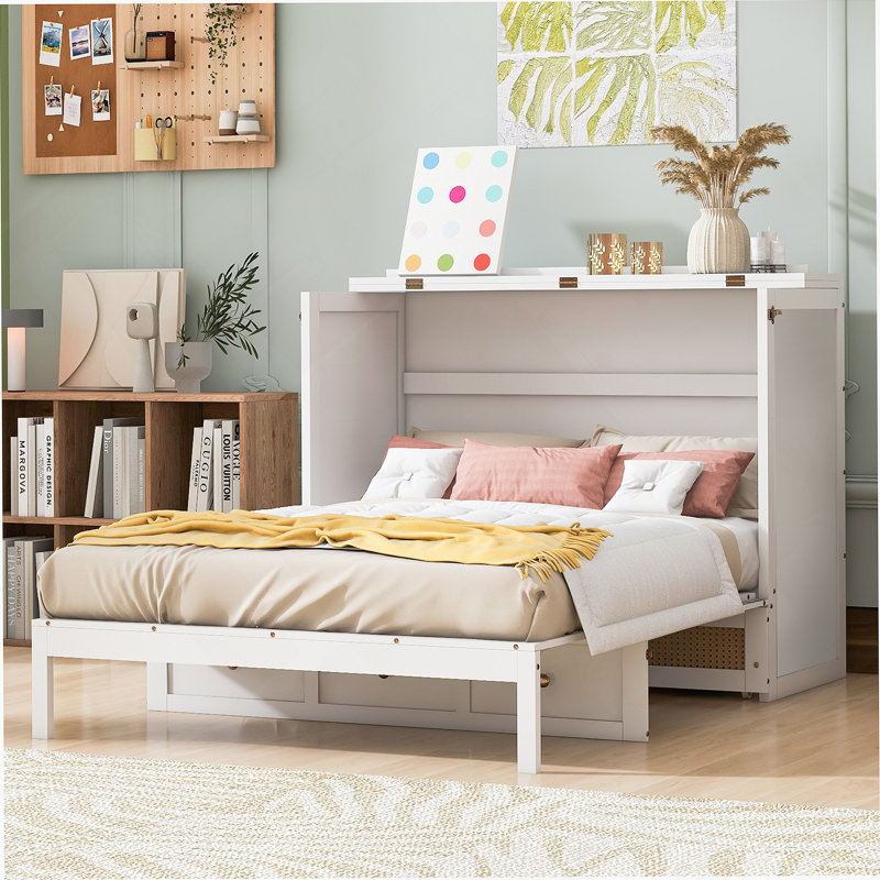 Lit escamotable avec grands tiroirs de rangement Murphy, Blanc
