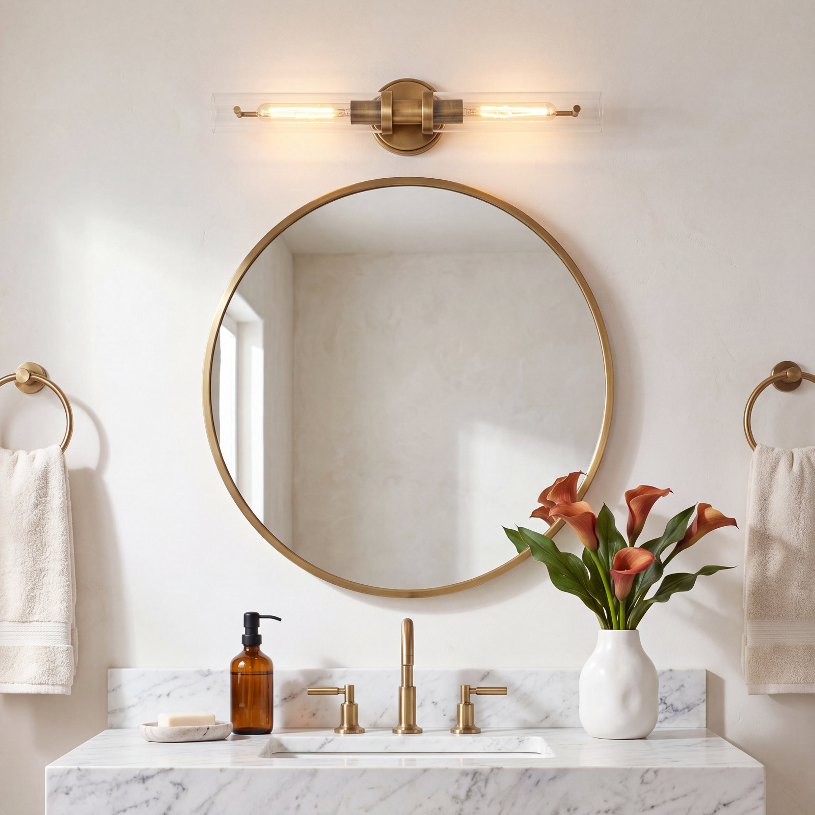 Katya 2 Light Transparent Dimmable Bath Bar, Heritage Brass