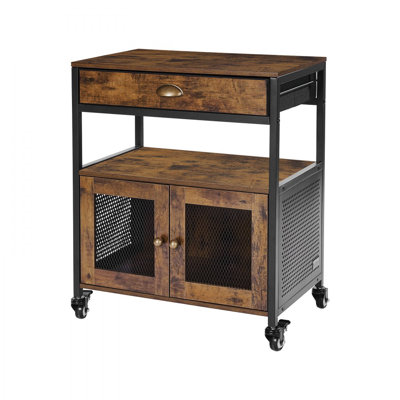 Coffee Bar Cabinet, 24 Inch Farmhouse Coffee Bar Cabinet with Storage, Movable Table with Wheels & Mesh Door, Sideboard Buffet for Kitchen, Entryway by 17 Stories