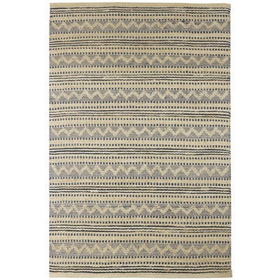 Tapis rayé bleu et beige à chevrons