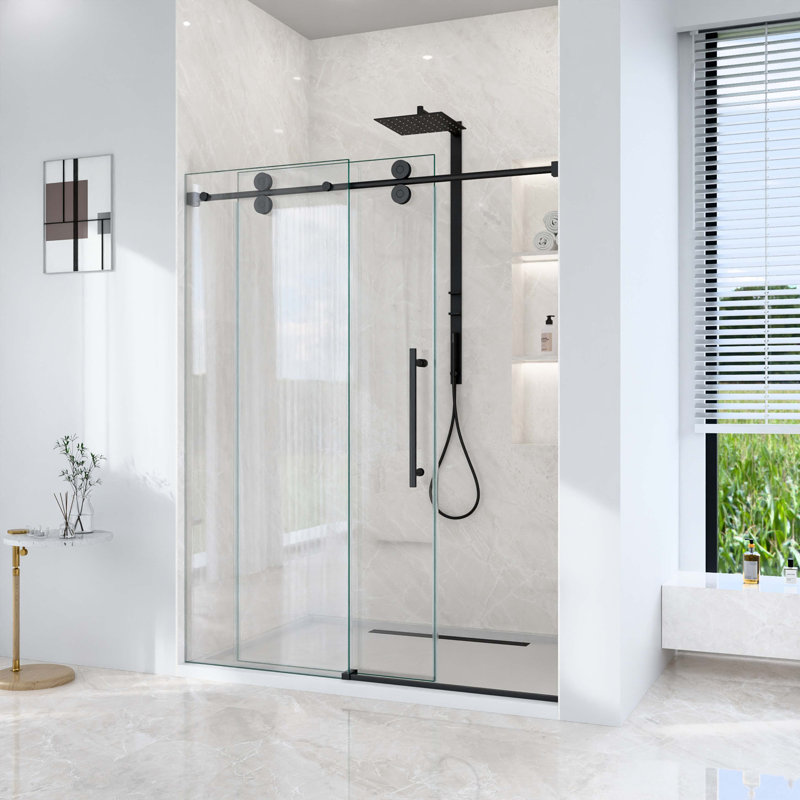44"-48"W*76" H Frameless Single Sliding Shower Door – 5/16" (8Mm) Clear Tempered Glass, Bypass Design, Matte Black