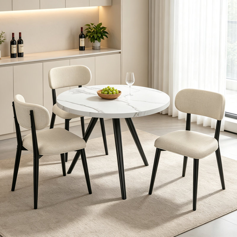Ensemble de table de salle à manger ronde 34,8 po pour ensemble de table de cuisine moderne de 3,4 pièces avec 3 chaises rembourrées, table basse de loisirs pour la salle à manger de cuisine, coin repas