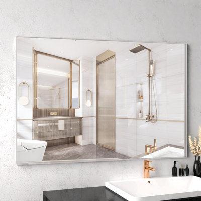 Oversized Rectangle Bathroom Mirror with Removable Tray