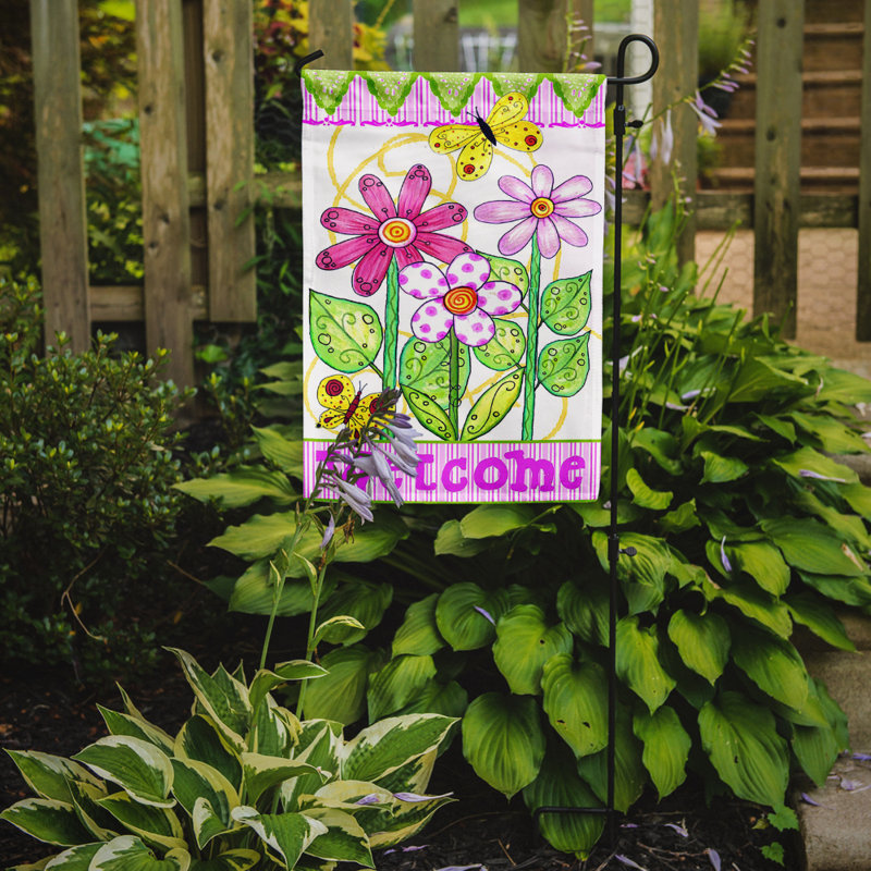 Drapeau de jardin à 2 côtés fleur welcome
