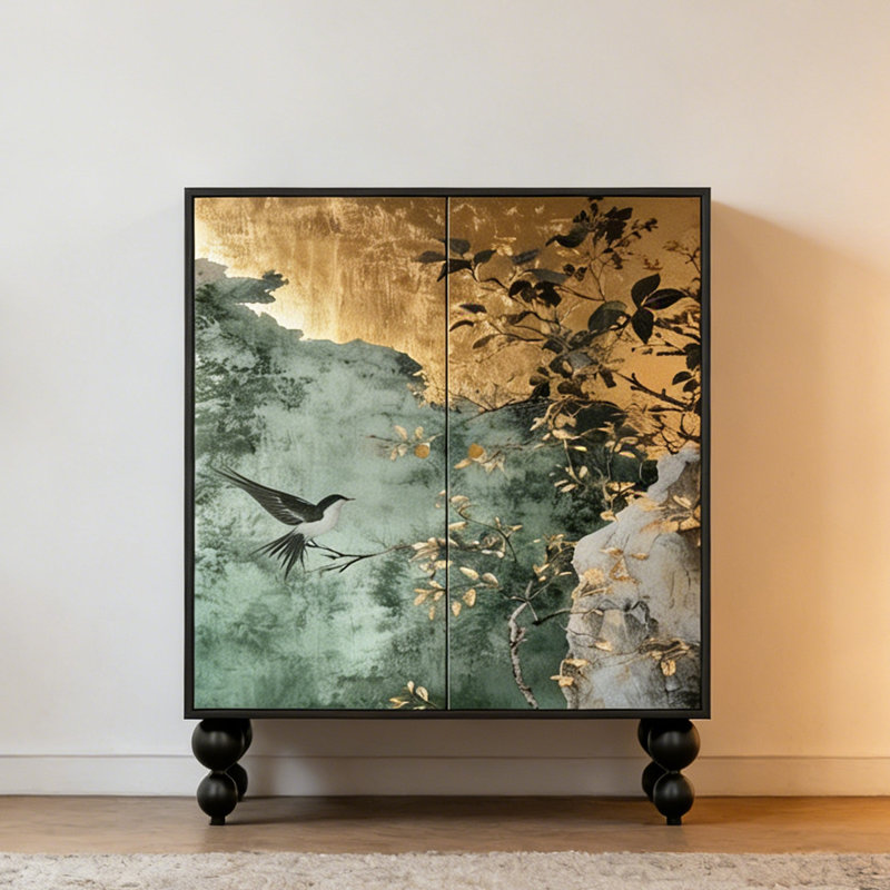 Armoire à chaussures en bois massif avec portes doubles, Noir