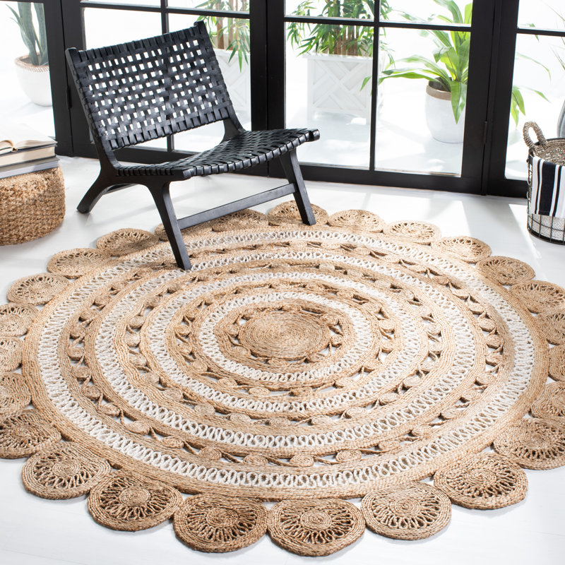 Bergner Natural Fiber Hand Woven Jute Rug, Round 7'