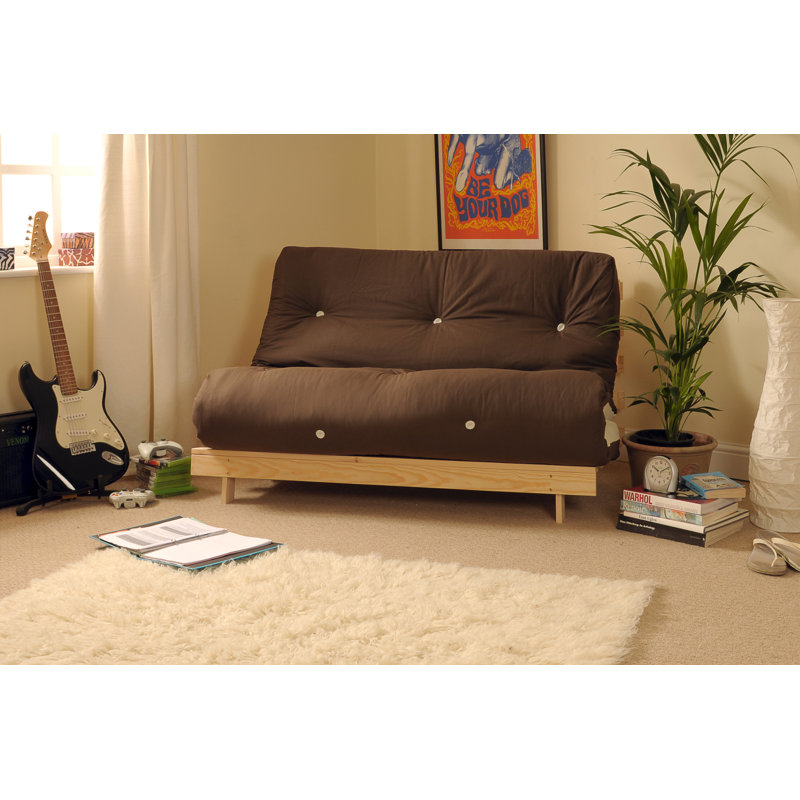 Arlete Upholstered Futon And Mattress, Chocolate, 76cm H x 120cm W x 78cm D