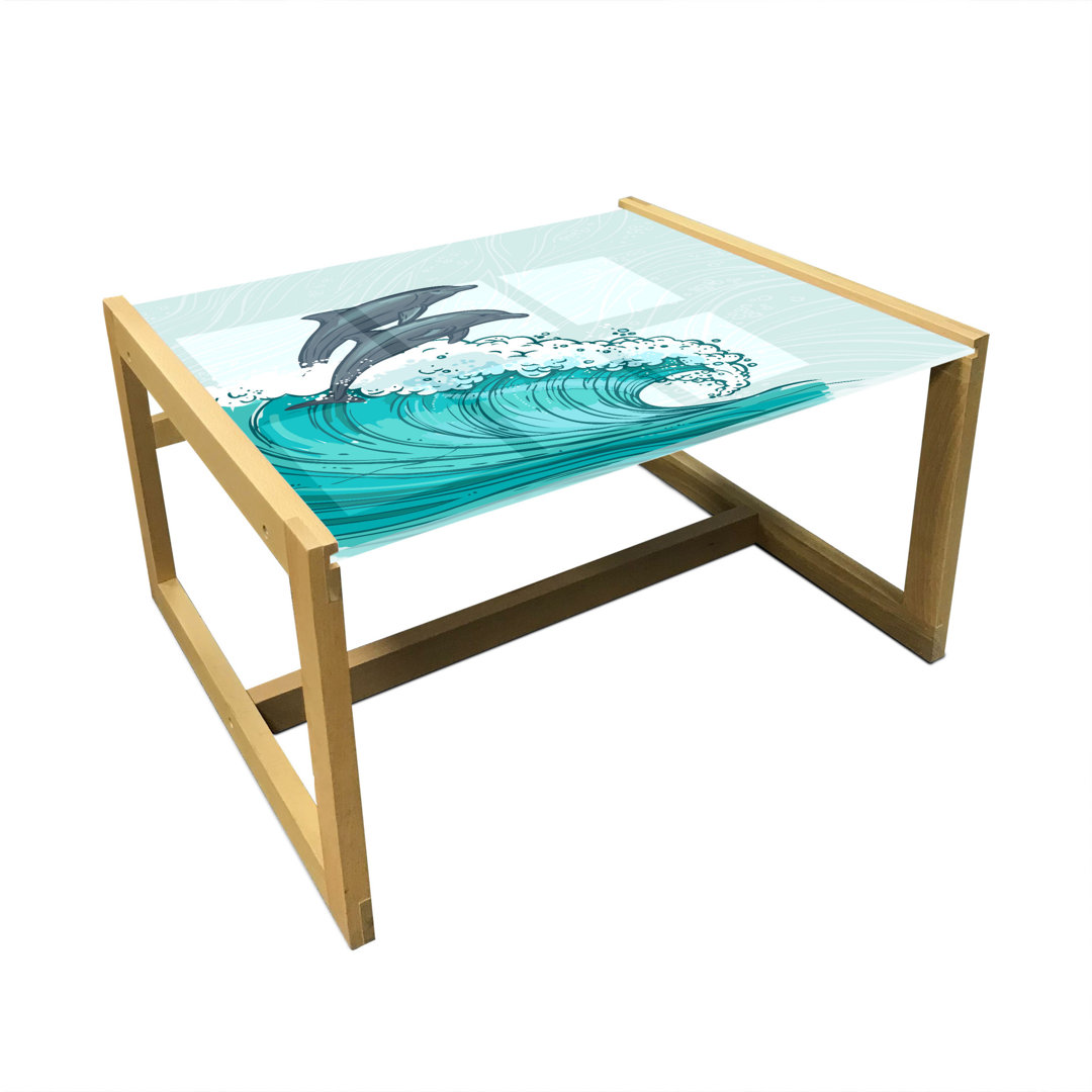 Couchtisch, Meer Wellen Sketch Kunst, Delfin, Koksgraue Mint Teal