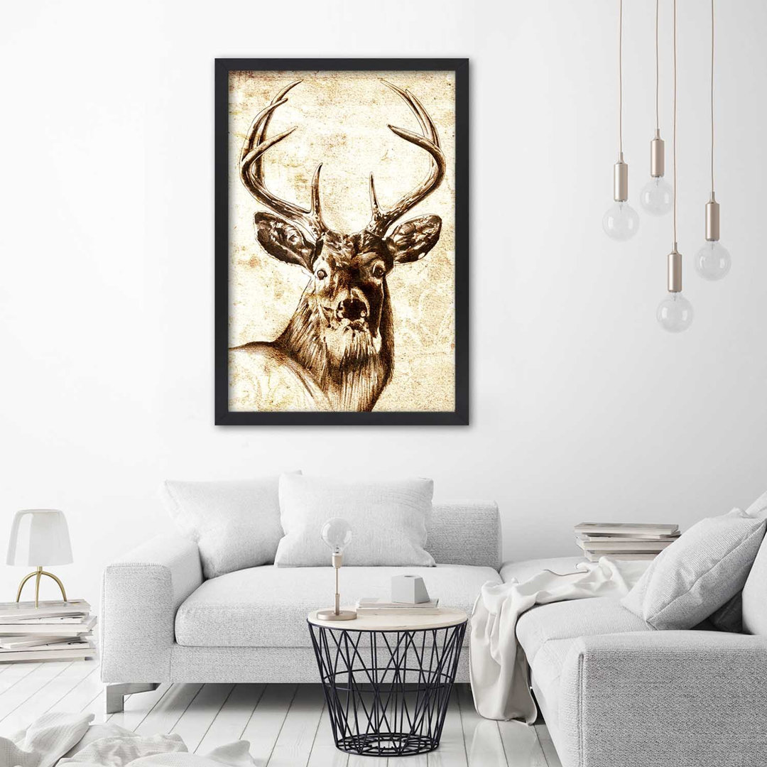 Gerahmtes Poster Stag With Large Antlers As Hand-Painted