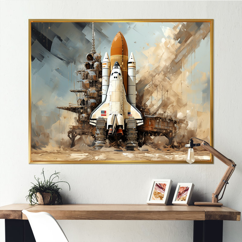 " Abstract Space Shuttle Launch I ", Black Single Picture Framed, 34" H x 44" W x 1.5" D