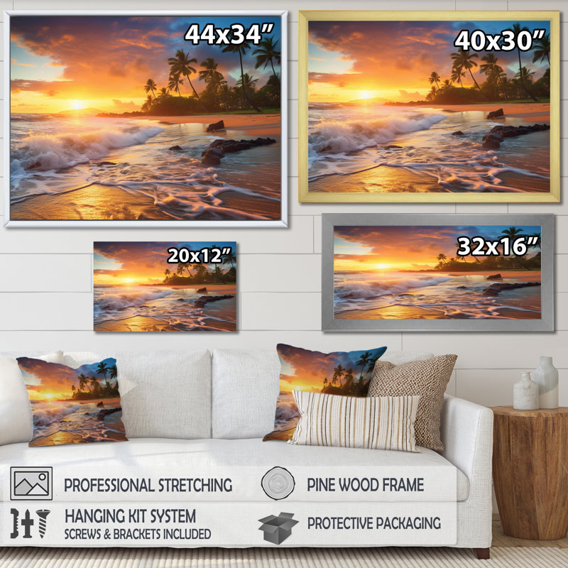 Photo de plage Sunset Serenade X, Cadre simple argenté, H 24 po x l 32 po x P 1 po