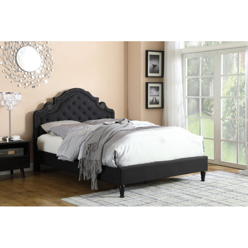 Annaline Upholstered Wingback Bed, Black, Full