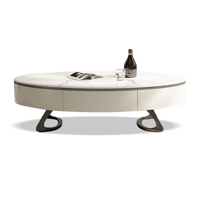 Table basse ovale en acier inoxydable, Blanc, H 15,75 po x L 43,31 po x l 27,56 po