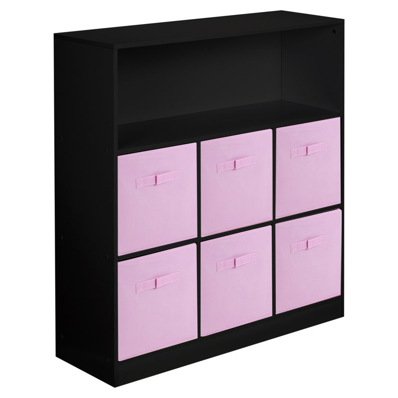 Alyssia 94cm H x 88cm W Standard Bookcase, Black/Light Pink
