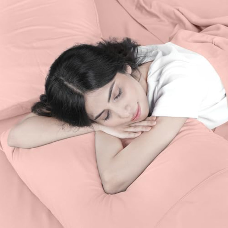 Ensemble de draps pour grand lit - 4 draps pour grand lit, microfibre douce et respirante, comprend 1 drap-housse, 1 drap plat et 2 taies d'oreiller (rose thé)