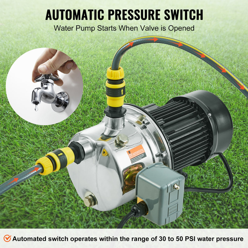 Pompe à jet 3 / 4HP SUS304 en acier inoxydable à puits peu profond, 115 volts, pompe à eau à tête maximale de 18,5 GPM et 131 pieds, pour système de jardin d'eau