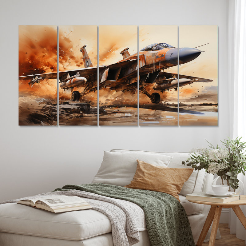 «Military Jet I», reproduction d'art sur toile armée - 5 panneaux égaux