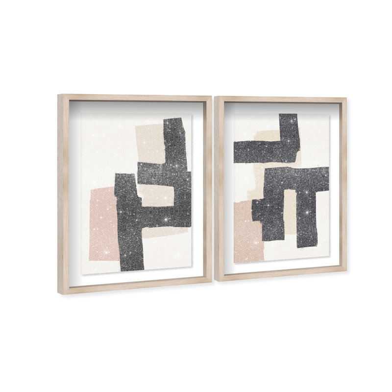Nowhere Set Shadowbox Abstract Print by Oliver Gal, Black Frame, 10 x 15, 25"H x 37"W, Natural Oak Shadowbox